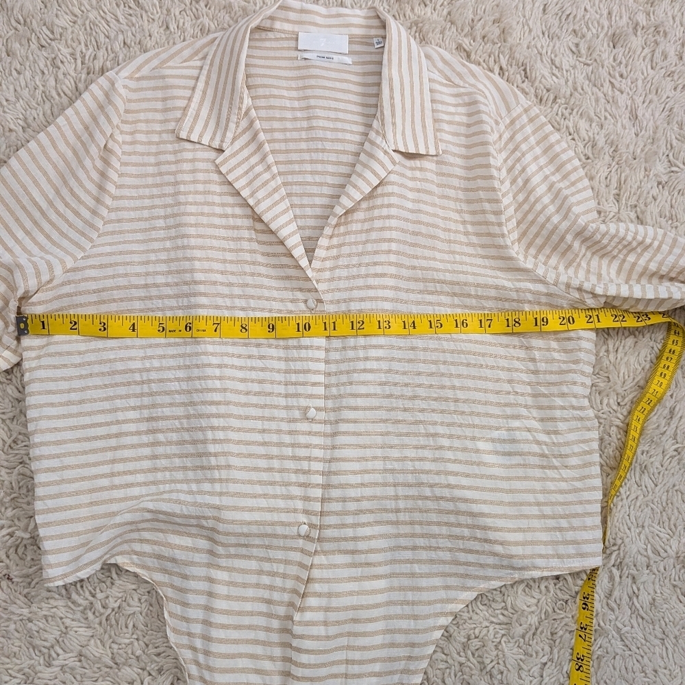7 For All Mankind Linen Cotton Italian Fabric Blend Striped Button Down Blouse - Picture 6 of 7